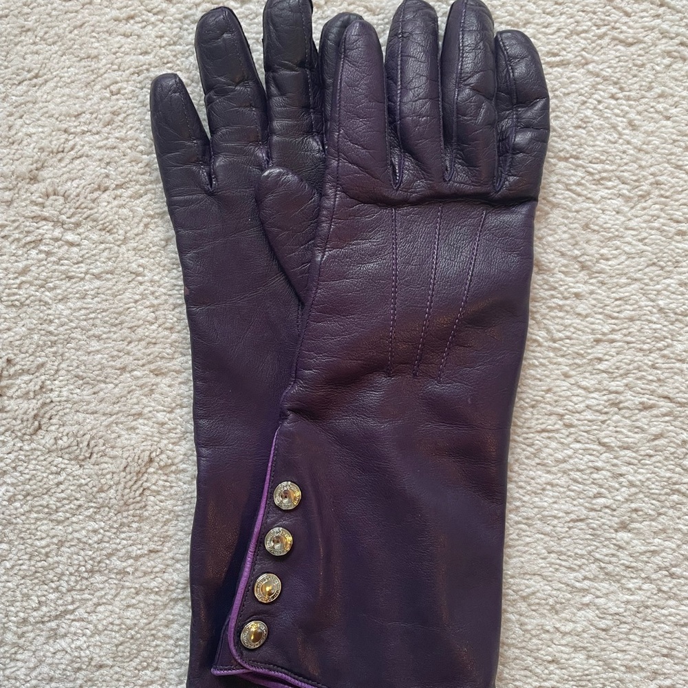 Purple Leather Coach Gloves